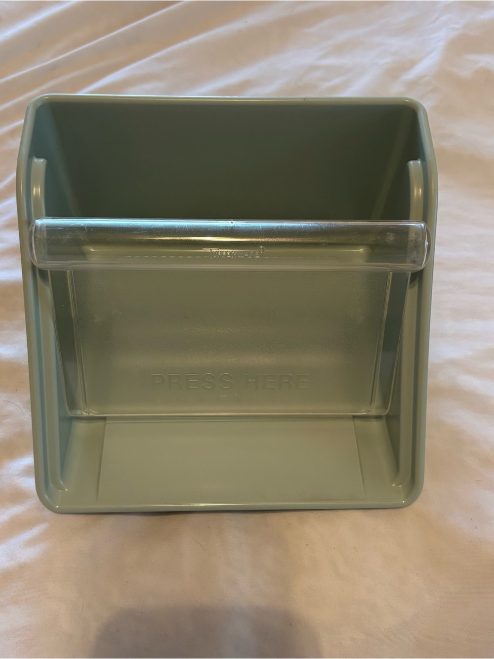 Vintage Tupperware Retro Green Plastic Countertop Napkin Holder with Clear Front